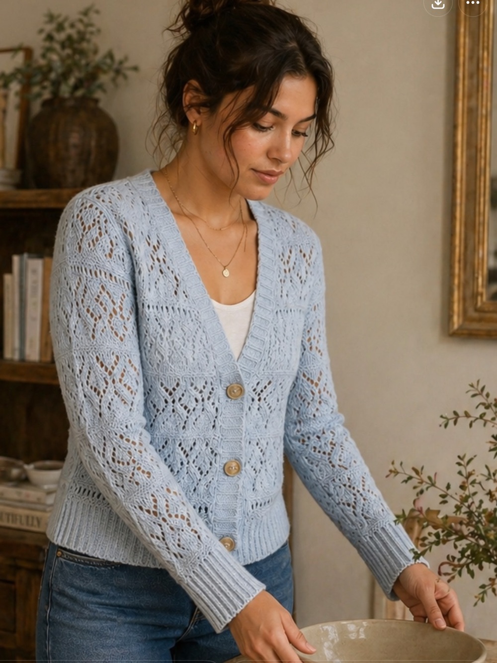 Love Ellie Light Blue Open Knit Cardigan Sweater Women’s Medium